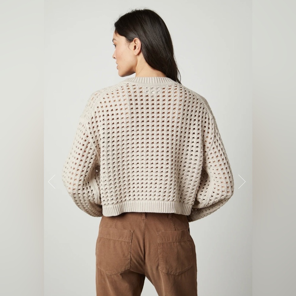 VELVET BY GRAHAM & SPENCER Sammie Mesh Knit Crew Neck Sweater in Dune Size XS - Picture 9 of 17